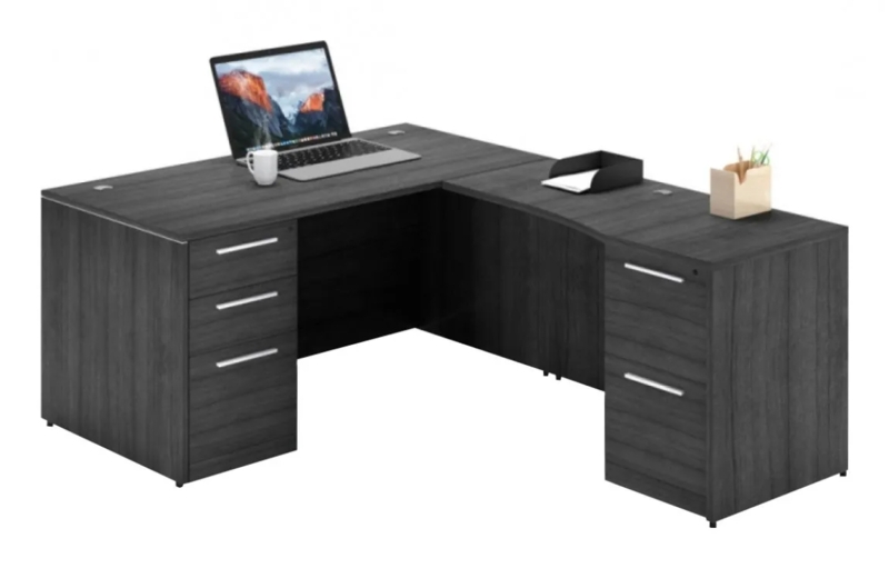 L-Shaped Executive Desk Contemporary Style with Curved Inner Edge