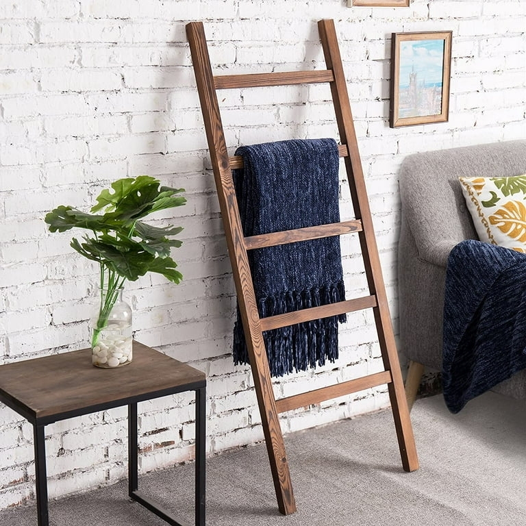 Ladder Rack Stained Wood 5-Rung Display Modern Lean-To Silhouette