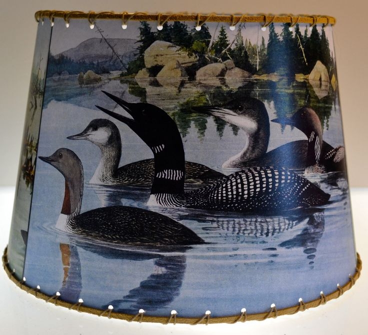 Lamp Shade Adirondack Loon Illustration Whipped Cord Edges Rustic