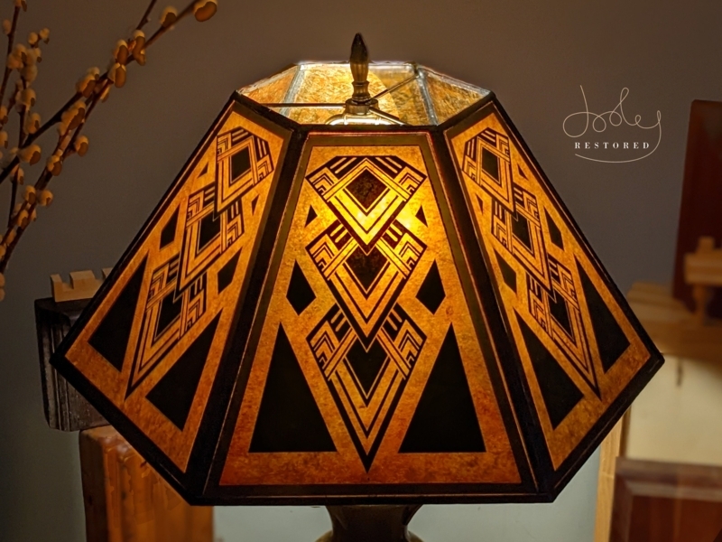 Lamp Shade Art Deco Geometric Chevron Motif Amber Mica Panels