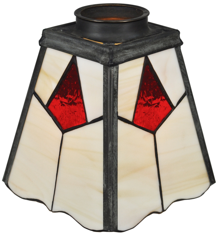 Lampshade Arts and Crafts Leaded Glass Ruby Red Accents Scalloped Edge