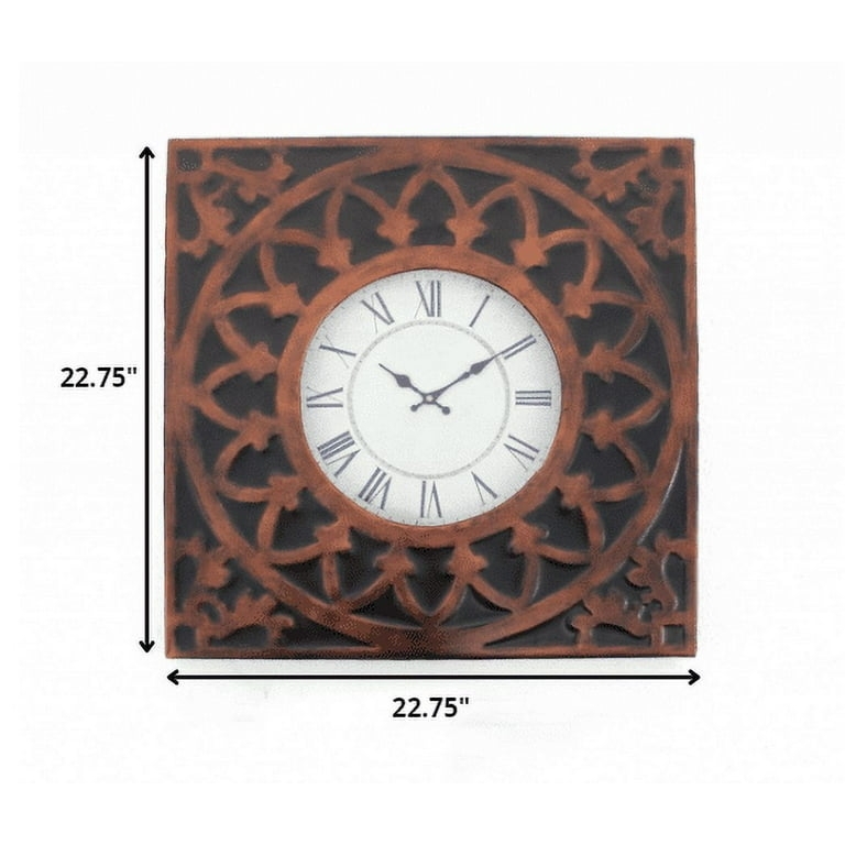 Large 22-Inch Square Wall Clock with Gothic Fretwork Frame