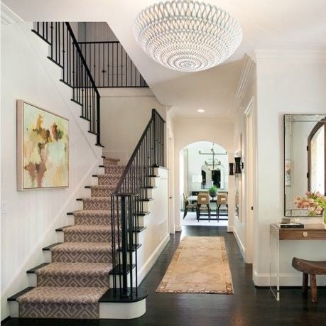 Large Bowl Chandelier Entryway Woven Texture Geometric Stair Runner