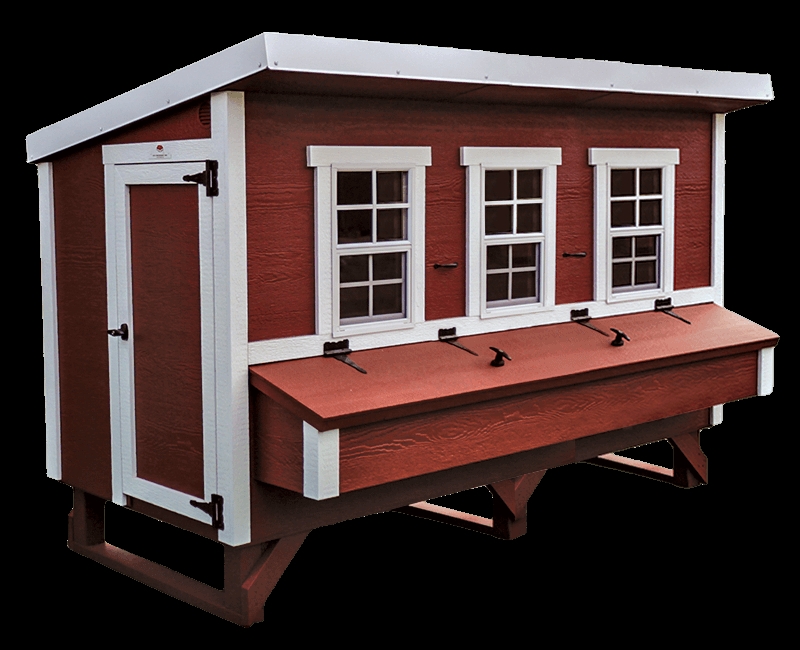 Large Chicken Coop Barn Red Triple Window Design