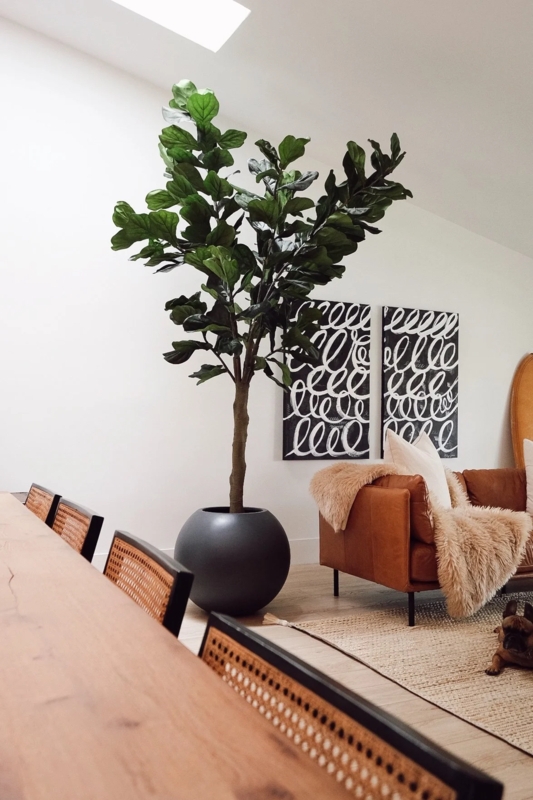 Large Faux Fiddle Leaf Tree Matte Black Spherical Planter