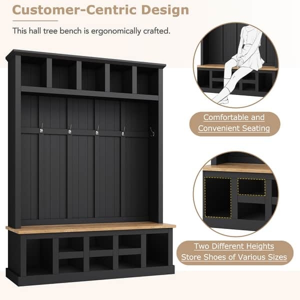 Large Hall Tree Organizer with Dual Height Shoe Cubbies and Shiplap