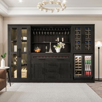 Large Matte Black Home Bar with Wine Cooler