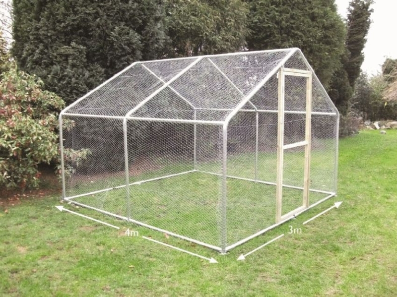 Large Silver Metal Walk-In Chicken Run Gabled Roof