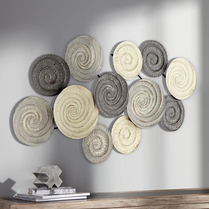 Large Wall Art Spiral Pattern Overlapping Disks Distressed Metal