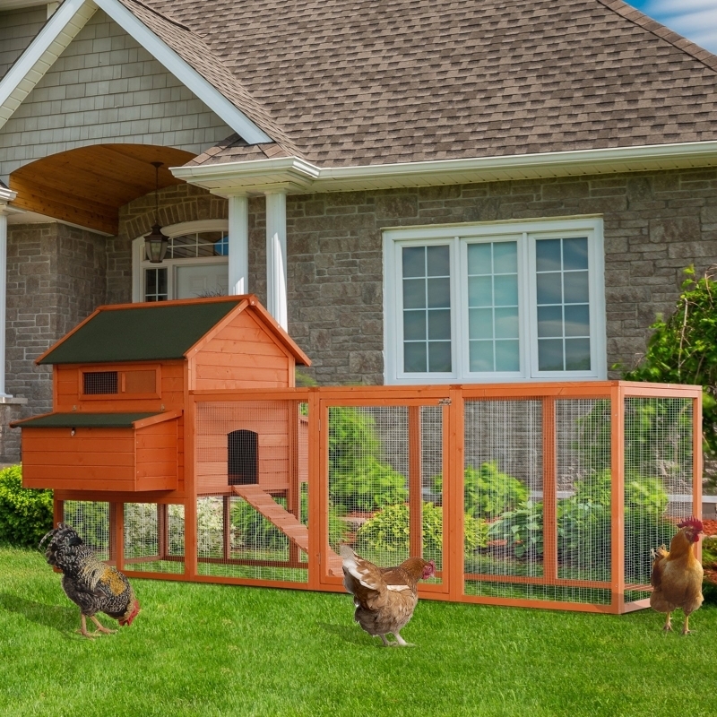 Large Wooden Chicken Coop Honey Orange Extended Run