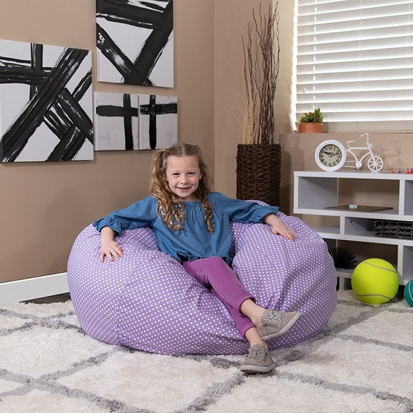Lavender Polka Dot Bean Bag Chair, Oversized Playful Floor Seat