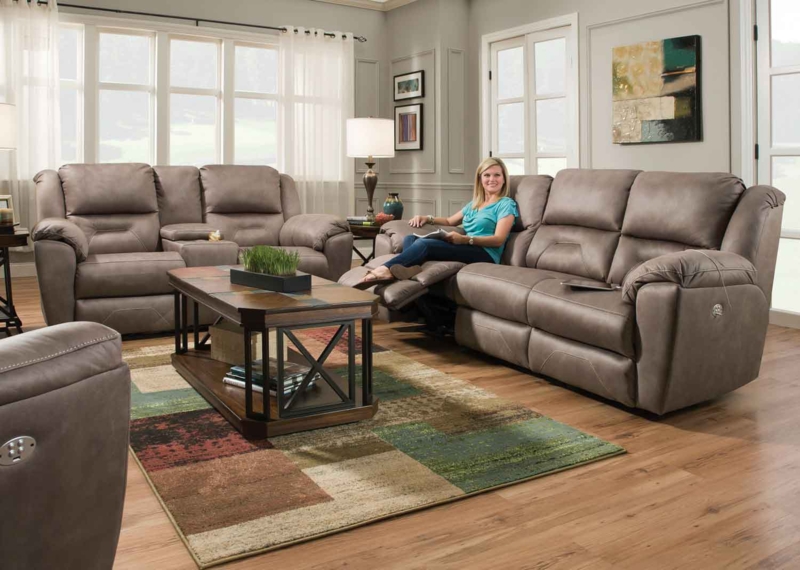 Leather-Like Power Reclining Sofa Pillow Top Arms