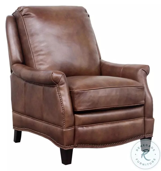 Leather Recliner Tawny Brown Traditional Club Style with Nailhead Trim