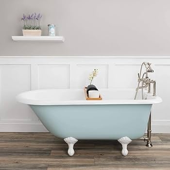 Light Blue Clawfoot Tub: 60 Inch with White Feet