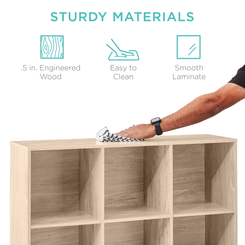 Light Oak Cube Bookshelf: 9-Cube Unit with Smooth Laminate