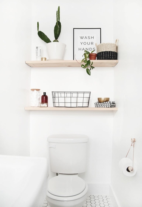 Light Wood Wall Shelving: Scandinavian Style with Hanging Roll Feature
