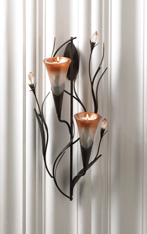 Lily Flower Candle Sconce Nature-Inspired Vine Metalwork