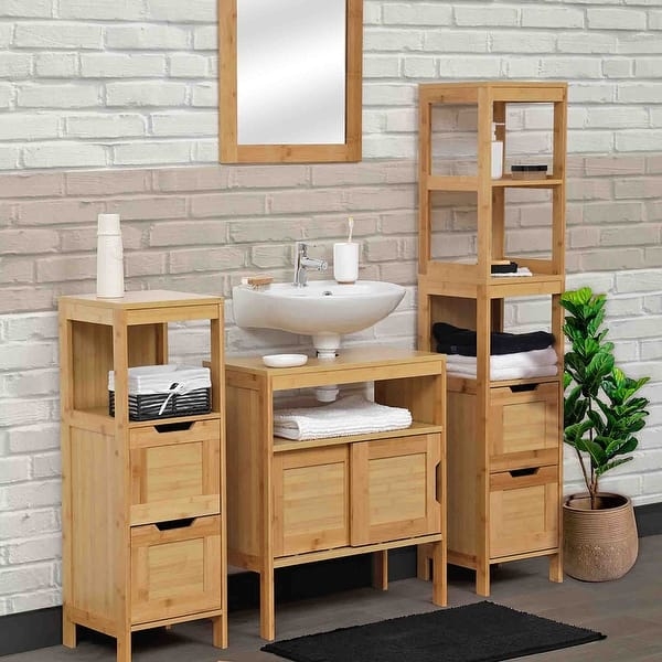 Linen Tower Integrated Drawer Pulls Slim Bamboo Frame Storage