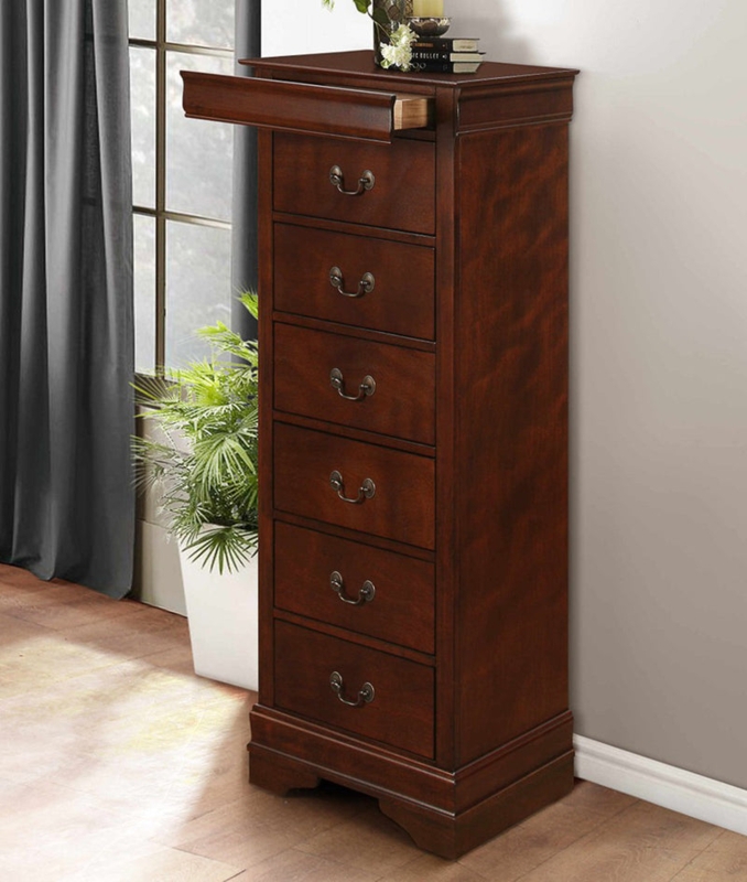 Lingerie Chest in Brown Cherry with Flip-Top Compartment and Six Drawers