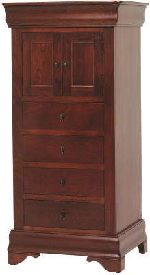 Lingerie Chest with Double Cabinet Doors and Four Drawers in Mahogany