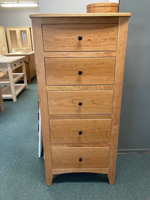 Lingerie Chest with Warm Honey Finish, Shaker Design, and Arched Bottom