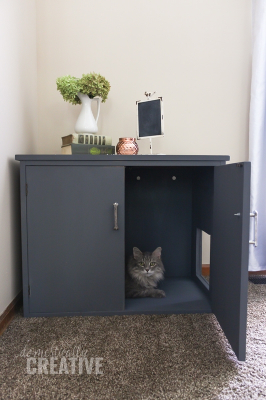 Litter Box Cabinet Charcoal Gray Matte Finish Side Entry Cutout DIY Style