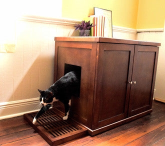 Litter Box Enclosure Mahogany Recessed Panels Slatted Entry Mat Traditional