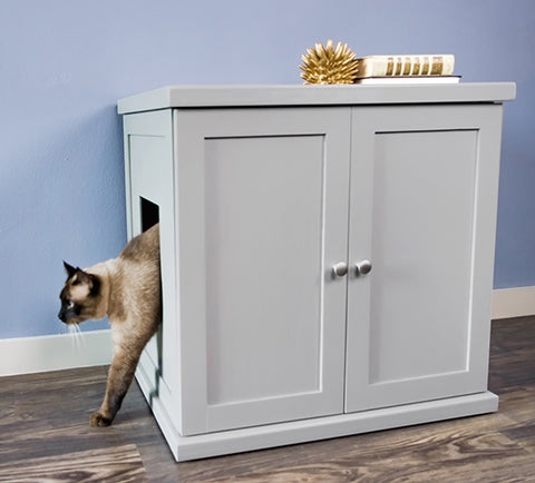 Litter Box Enclosure Shaker Doors Light Gray Blue Cottage Style Cabinet