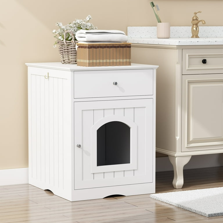 Litter Box Enclosure White Beadboard Arched Entry Farmhouse Cabinet