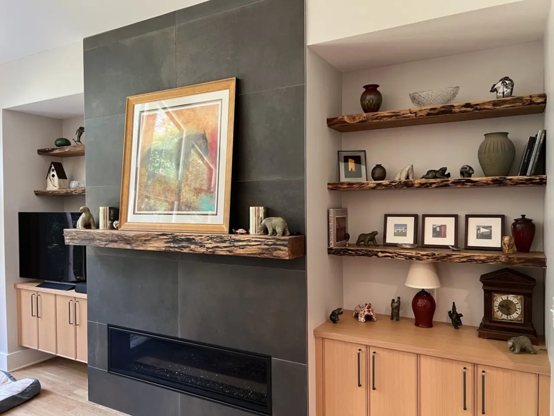 Live Edge Shelving Raw Wood Edges Recessed Niche Storage Built-In