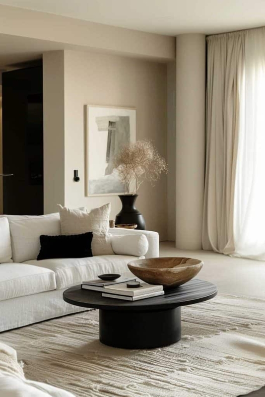 Living Room Matte Black Accents Textured Ribbed Rug Organic Decor