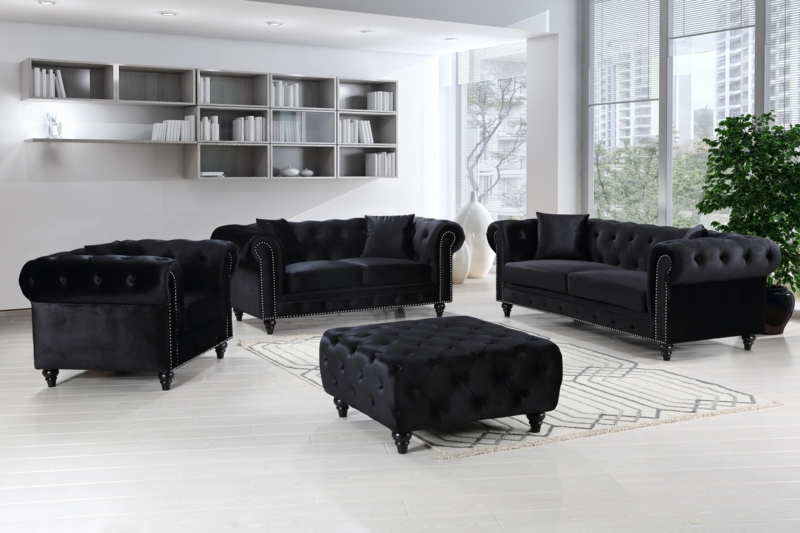 Living Room Set Four Piece Matching Ottoman Silver Nailhead