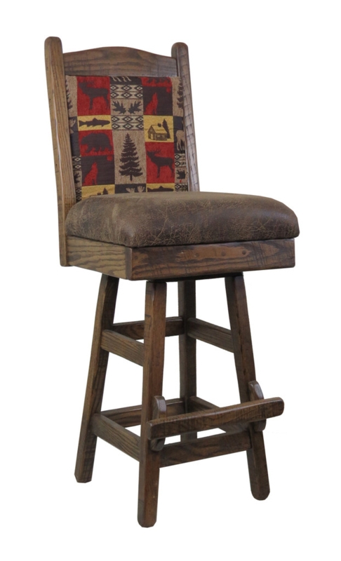Lodge Bar Stool with Wildlife Tapestry Back and Distressed Seat