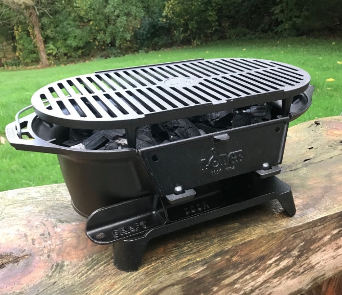 Lodge Cast Iron Grill Portable Adjustable Draft Door Oval Grate