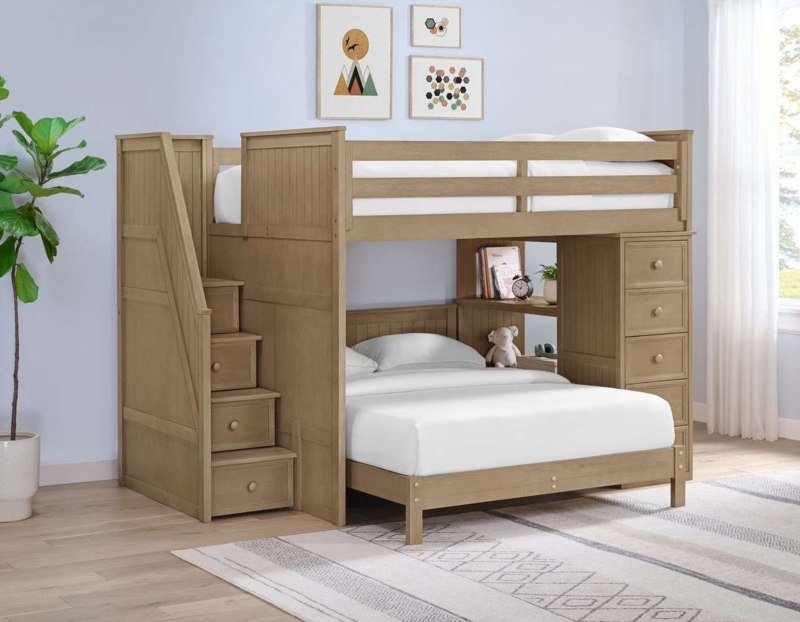 Loft Bed Sand Beige Full Over Full Staircase Storage