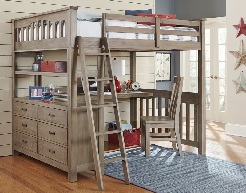 Loft Bed: Weathered Gray Finish, Integrated Six-Drawer Dresser.
