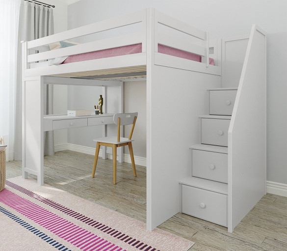 Loft Bed With Desk: Full Size, Staircase Drawers, Multi-Functional.