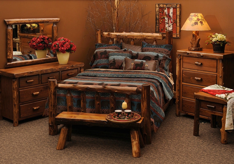 Log Bed, Vintage Cedar, Wildlife Motifs, Rustic Lodge Bedroom Decor
