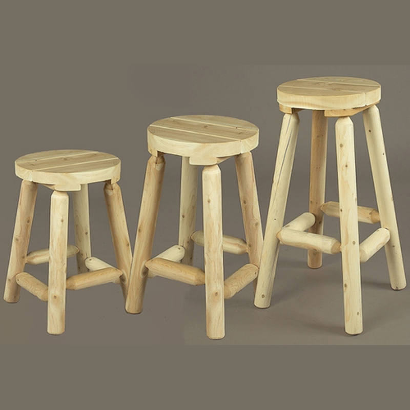 Log Cabin Wooden Stool Set featuring Unique Slatted Circular Seats