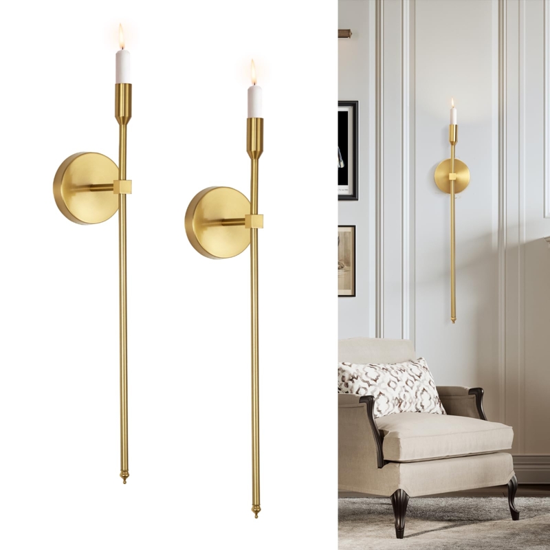 Long Gold Wall Sconces Slender Brushed Brass Vertical Lighting