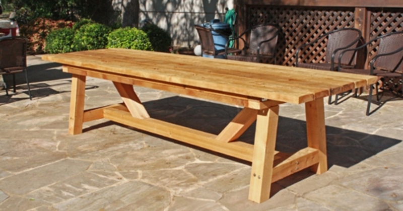 Long Outdoor Dining Table with Slanted Trestle Legs