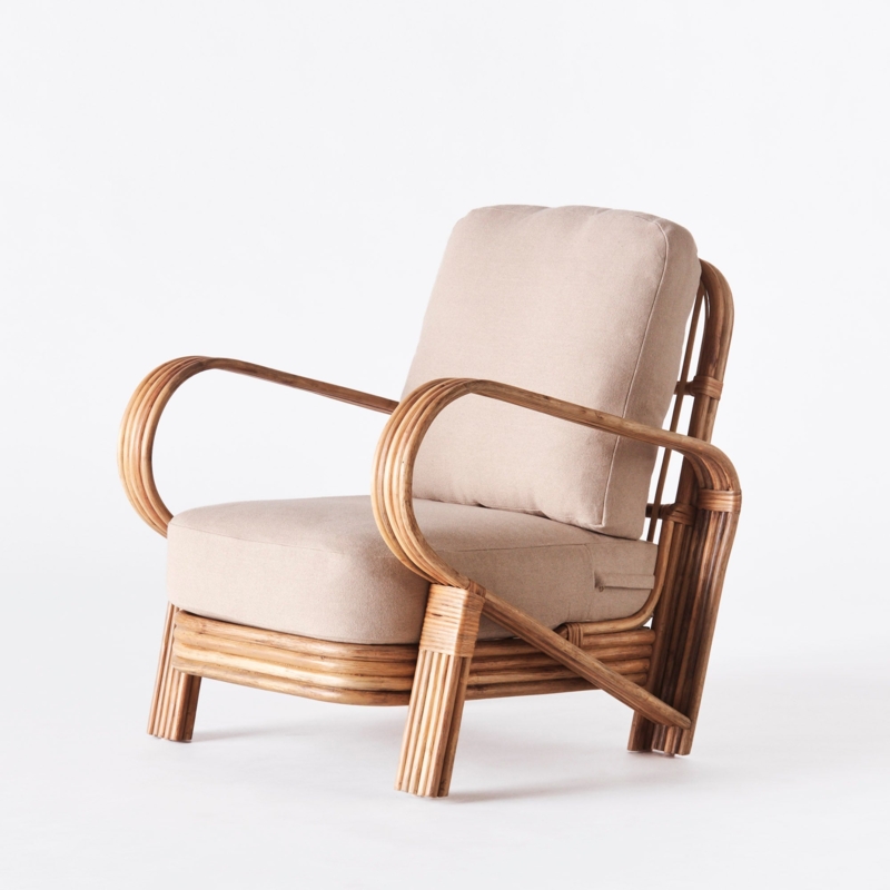 Lounge Chair Bundled Rattan Swooping Arms Organic Modern Accent