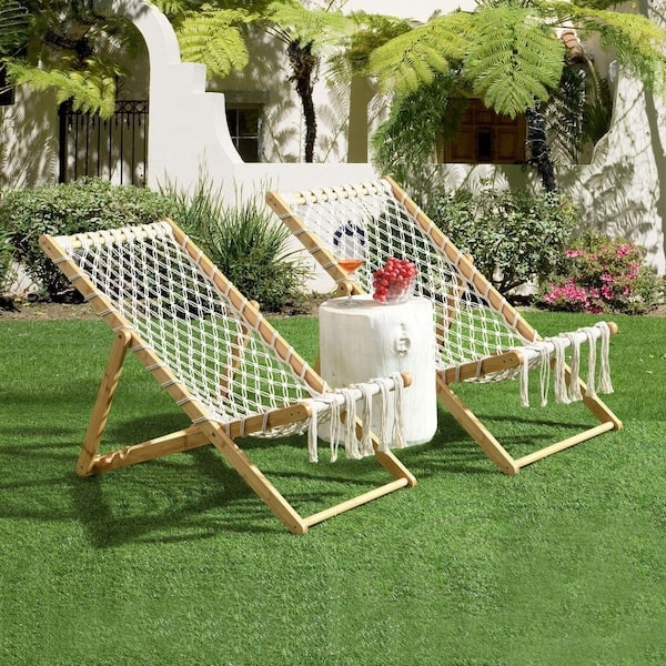 Lounge Chair Chic Macrame Woven Rope Bamboo Frame Fringe Tassels