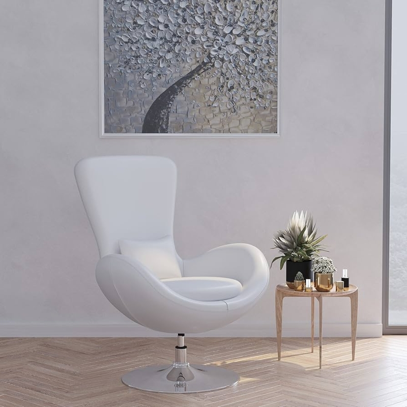 Lounge Chair featuring Egg Silhouette on Polished Chrome Swivel Base