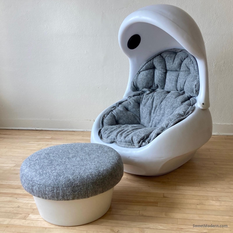 Lounge Chair: Hooded Canopy Egg Seat with Matching Ottoman and Speakers