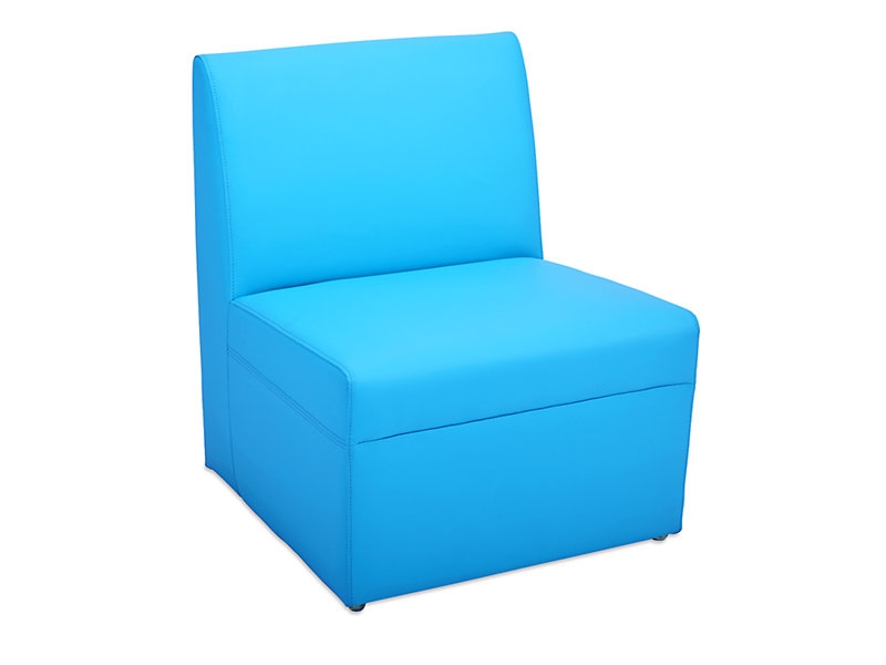 Lounge Chair in an armless design with vibrant sky blue vinyl.