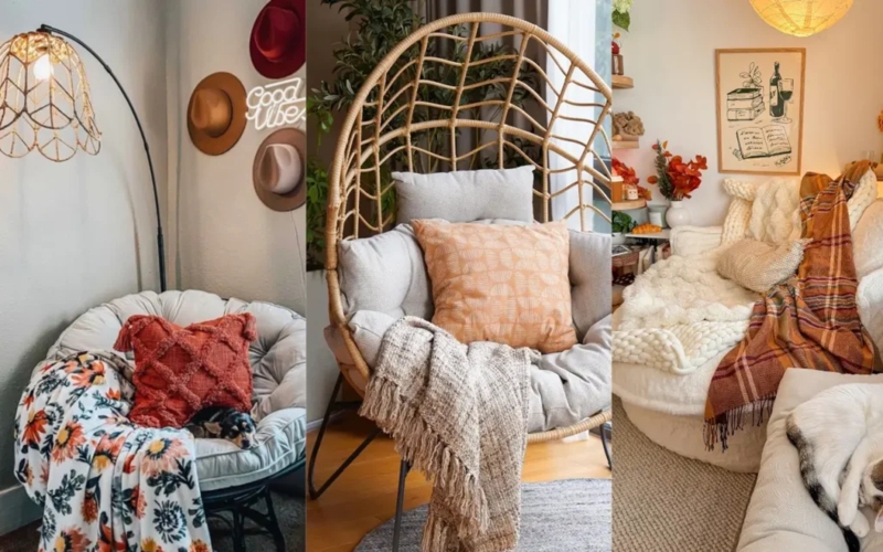 Lounge Chair: Layered Textiles, Deep Seating, Bohemian Cozy Teen Lounge Nook
