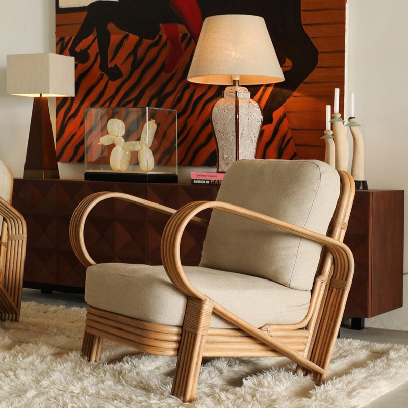 Lounge Chair Multi Pole Construction Curved Arms Tropical Deco Armchair