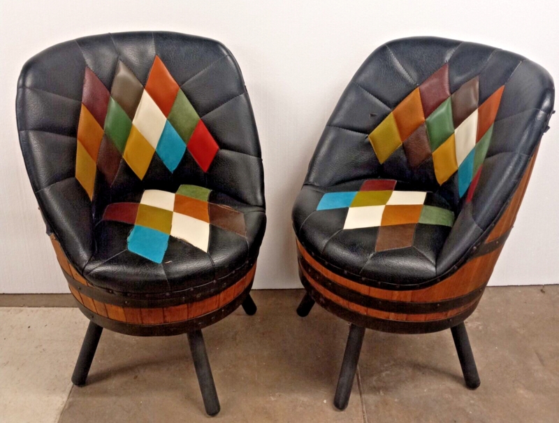 Lounge Chair Patchwork Barrel Harlequin Tapered Legs Vintage