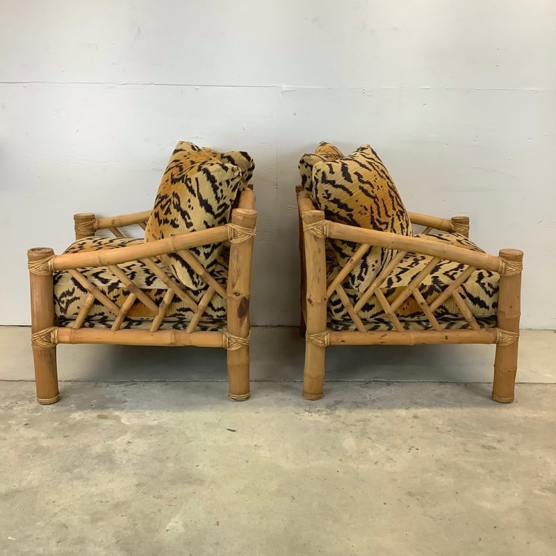 Lounge Chair Tiger Print Pattern Bamboo Lattice Frame Lashed Joints